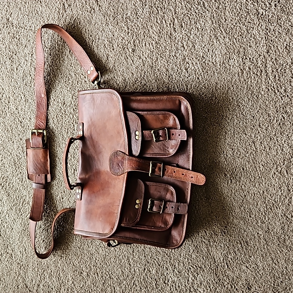 All leather messenger bag